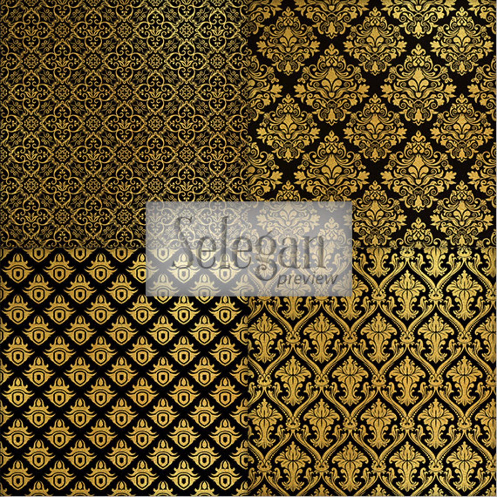 BLACK and GOLD DAMASK Digital Scrapbook Paper 12x12 Royal Etsy