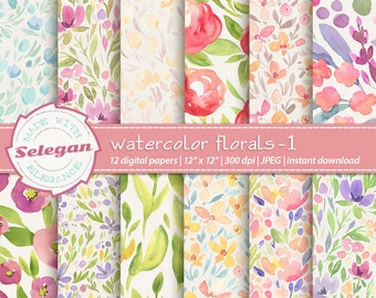 WATERCOLOR FLORALS -1  digital printable seamless floral pattern backgrounds for your digital and printing activities