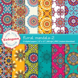 FLORAL MANDALA -2 digital printable bohemian patterns instant download