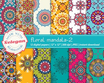 FLORAL MANDALA -2 digital printable bohemian patterns instant download