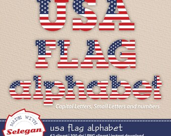 USA FLAG ALPHABET  hand drawn alphabetic letters and numbers clipart png download