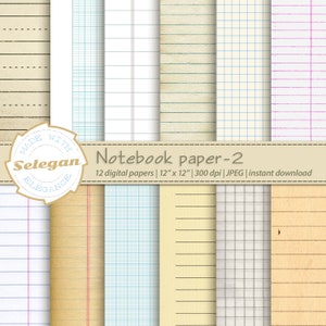 NOTEBOOK PAPER -2  digital printable old notebook paper textured backgrounds