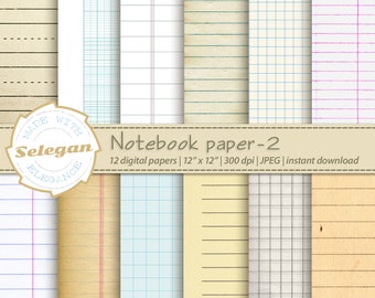 NOTEBOOK PAPER -2  digital printable old notebook paper textured backgrounds