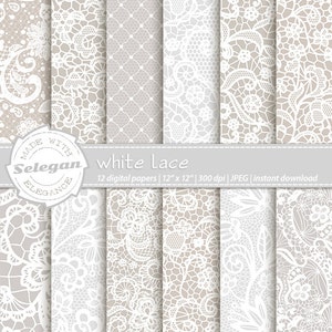 WHITE LACE  12x12  wedding themed patterns for digital and printing needs