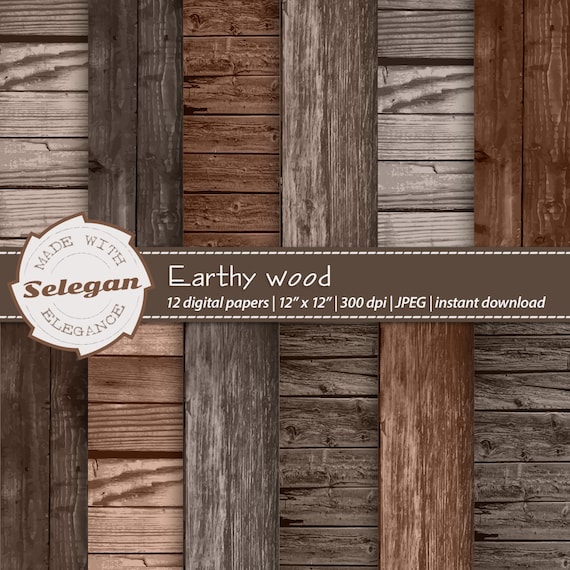 EARTHY WOOD Digital Scrapbook Paper 12x12 Printable Wooden Etsy