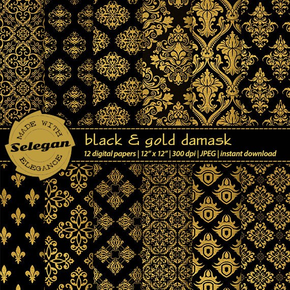 Download Black and Gold Damask digital scrapbook paper 12x12 royal ...
