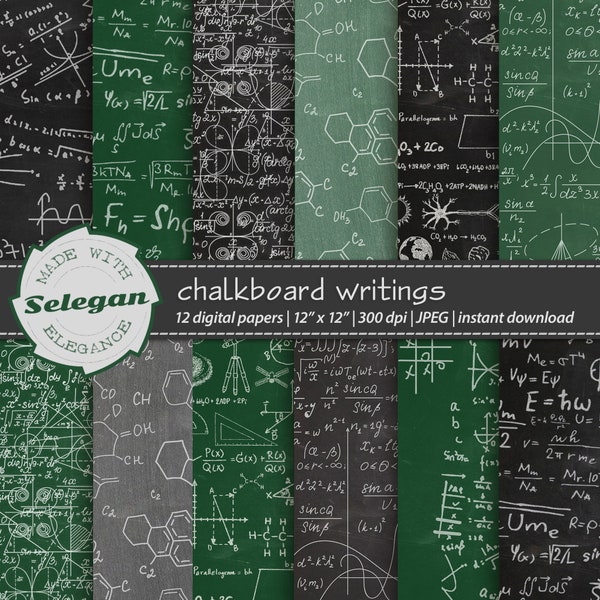 CHALKBOARD WRITINGS , Digital Printable Papers, Blackboard School Theme Background, High Res Images, Black and Green Scrapbook Paper