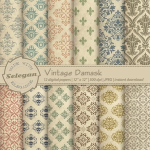 VINTAGE DAMASK  digital printable victorian pattern backdrops for scrapbooking