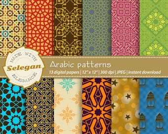 ARABIC PATTERNS , Digital Scrapbooking Paper, 12x12 Printable, Eid Pattern, Islamic Texture Background Download