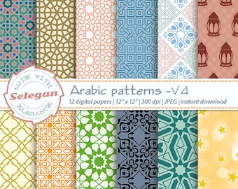 ARABIC PATTERNS - V4, Digital Scrapbooking Paper, 12x12 Printable, Arabic Pattern, Islamic Background, Eid print Download