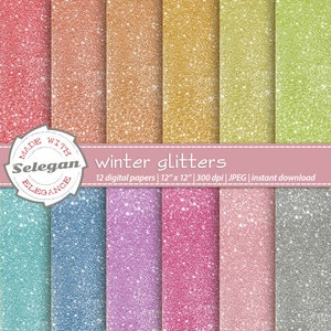 WINTER GLITTERS, Digital Paper, Scrapbooking, Paper, 12x12 Printable, Glitter Lighting Pattern, Blink Texture, Sparkle Winter