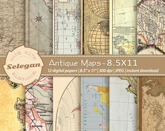 ANTIQUE MAPS 8.5X11 inch letter size high resolution old map diagram backgrounds for printing and digital use