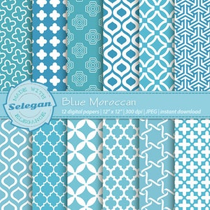 Blue Moroccan, Digital Paper, Scrapbooking, Paper, 12x12, Printable, Moroccan, Pattern, Arabic, Eid, Islamic, Background, Download