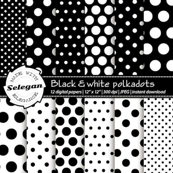 BLACK & WHITE POLKADOTS  digital printable scrapbook patterns