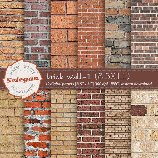 BRICK WALL -1, 8.5X11 inch, letter size, digital printable backgrounds, stone art pattern backdrop