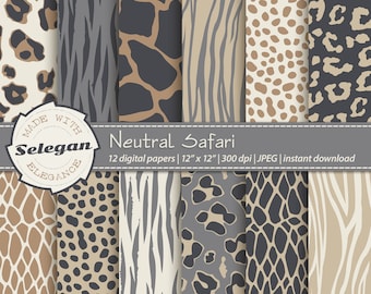 NEUTRAL SAFARI  wild skin pattern backgrounds for digital and printing activities
