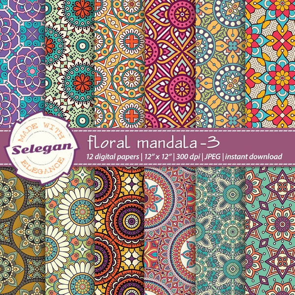 FLORAL MANDALA -3 12x12 pouces 300 dpi paquet papier numérique