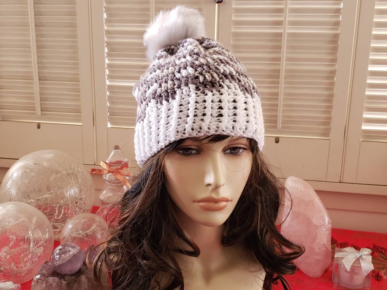 Unisex Crochet Buffalo Plaid Beanie with Removable Faux Fur Pom
