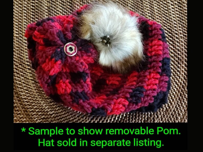Unisex Crochet Buffalo Plaid Beanie with Removable Faux Fur Pom