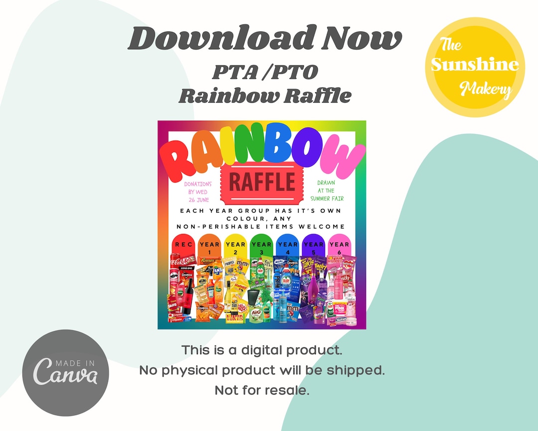PTA / PTO Rainbow Raffle Template | Fundraiser Event Social Media ...