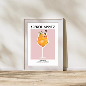 Przepis na koktajl Aperol Spritz – sztuka na wózku barowym, wystrój domowego baru, sztuka ścienna w stylu retro z koktajlami (pobieranie cyfrowe)
