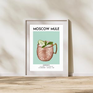 Moscow Mule Cocktail Recipe Print – Bar Cart Art, Home Bar Decor, Retro Cocktail Wall Art (Digital Download)