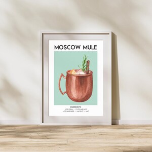 Moscow Mule Cocktail Recipe Print – Bar Cart Art, Home Bar Decor, Retro Cocktail Wall Art (Digital Download)