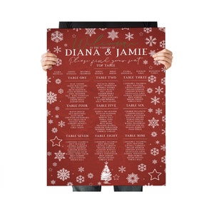 Vintage Red Christmas Winter Wedding Table Plan, Seating Chart Sign Personalised Wedding Sign Wedding Table Cards Escort Cards Print image 1