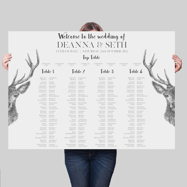 Trestle table Rustic Stag Wedding Seating Chart, Christmas Function, Office Party, Rudolf Reindeer