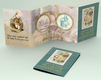 Personalised HANDMADE Alice in wonderland Christening / Birthday / Wedding Invites + Envelope