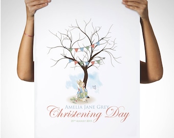 Personalised Peter Rabbit Keepsake Fingerprint Tree Personalised Wedding Birthday Canvas Print