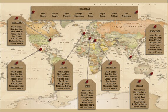 World Map Wedding Seating Chart