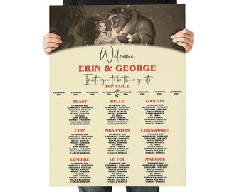 Disney Themed Wedding Table Plan, Wedding Decoration,  Wedding Seating Chart Beauty and the Beast, A1 Wedding Sign
