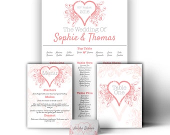 Personalised Heart Romantic Wedding Table Seating Plan A1 A2 A3 Print Canvas