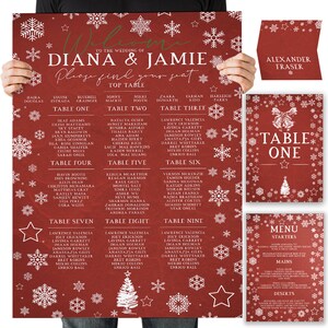 Vintage Red Christmas Winter Wedding Table Plan, Seating Chart Sign Personalised Wedding Sign Wedding Table Cards Escort Cards Print image 2