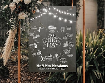 Order of the Day Wedding Decoration, Wedding Welcome Sign, Chalkboard, Fairy Light Festoon Wedding Decor