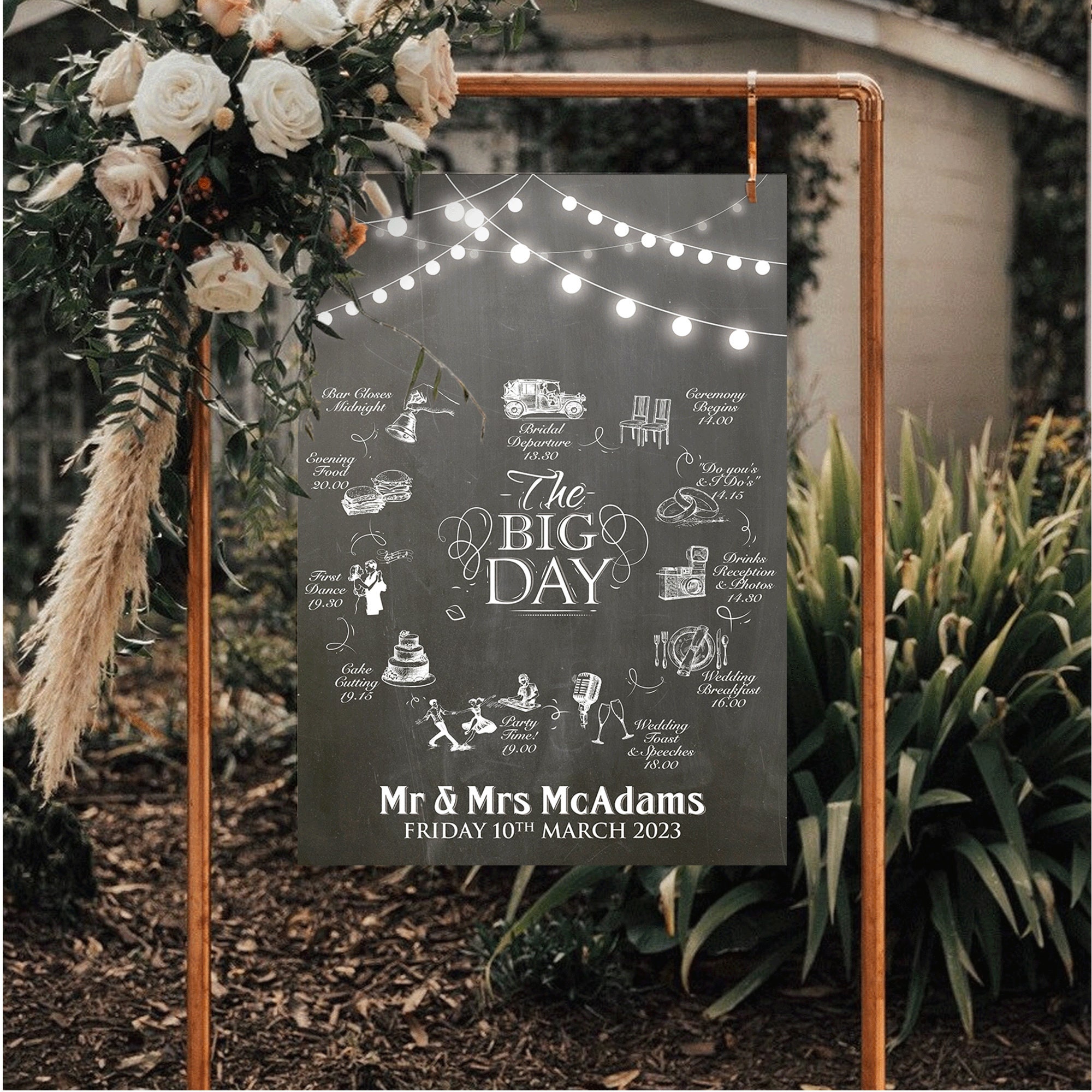 Order of the Day Wedding Decoration, Wedding Welcome Sign, Chalkboard,  Fairy Light Festoon Wedding Decor - Etsy, image size:2000x2000