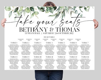 Eucalyptus Foliage Wedding Seating Chart, Green Wedding Table Plan, Natural Wedding Seating Plan / Welcome Sign