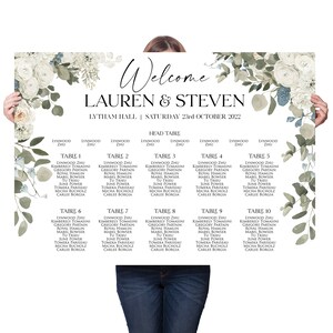 Classic Magnolia White Rose Peony Wedding Seating Chart | Cream Wedding Table Plan | Champagne Hortensia Ranunculus Bloemen