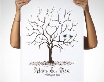 Personalised Bird Keepsake Fingerprint Tree Personalised Wedding Birthday Canvas Print
