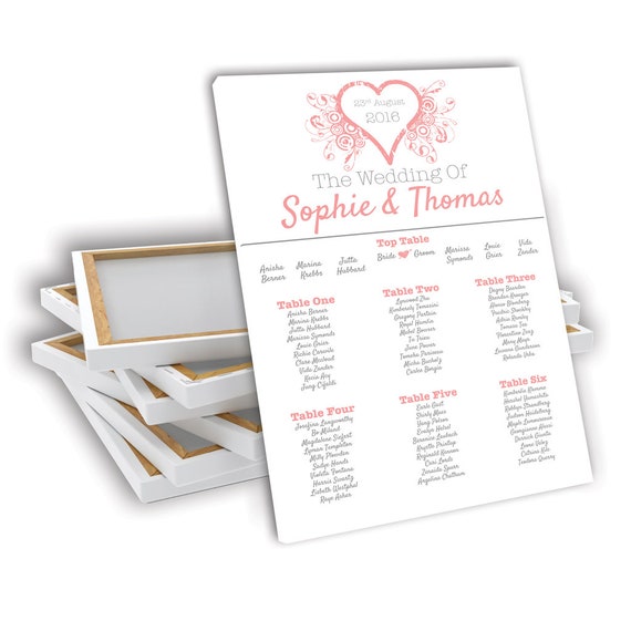 Personalised Heart Romantic Wedding Table Seating Plan A1 A2 A3 Print Canvas 