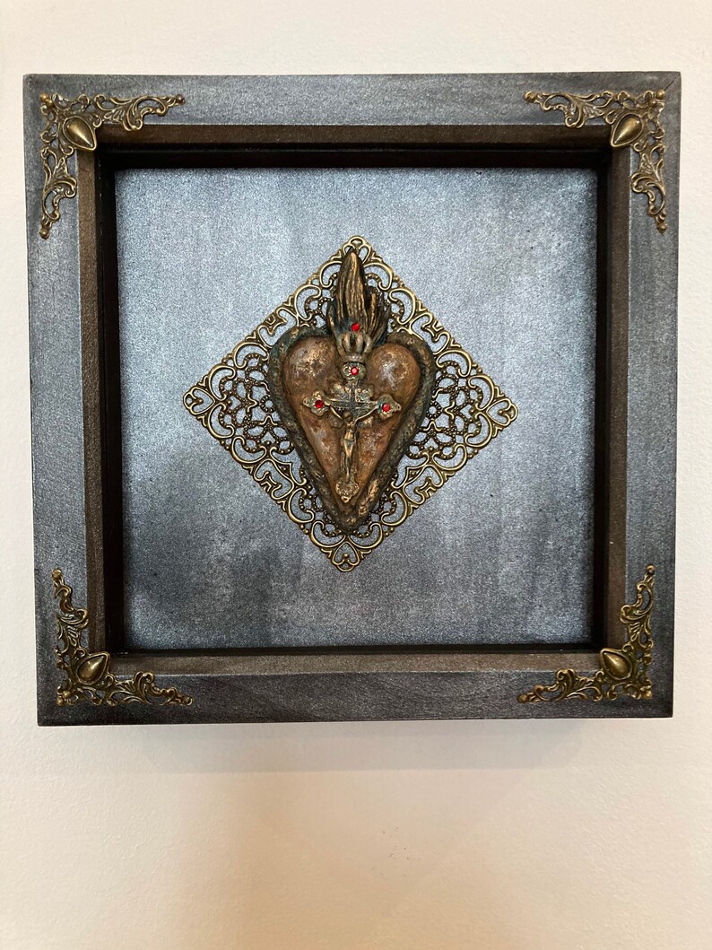 Sacred heart sculpture wall art framed Etsy
