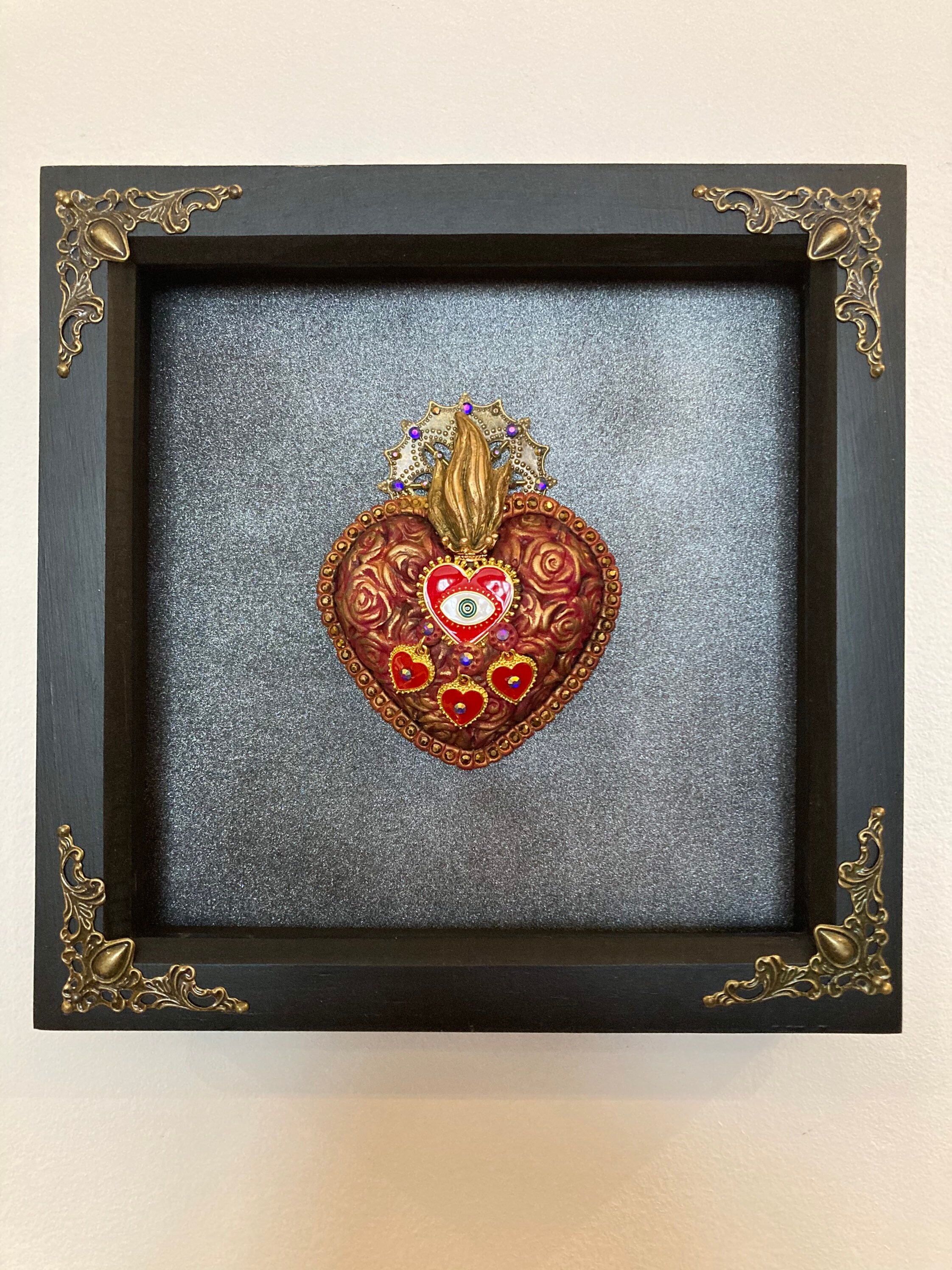 Sacred heart sculpture wall art framed Etsy