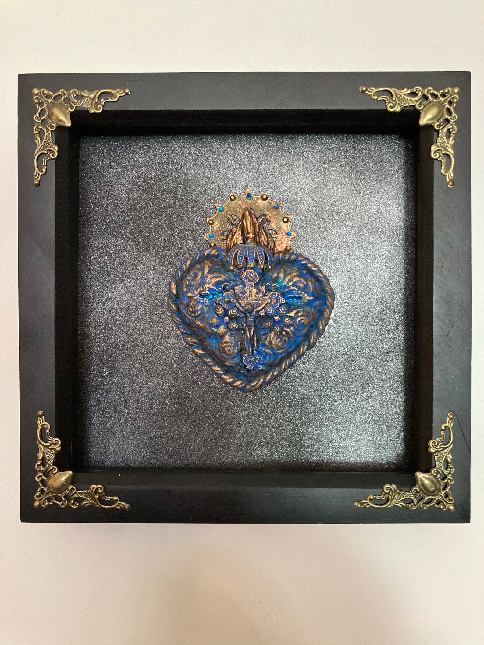 Sacred heart sculpture wall art framed Etsy