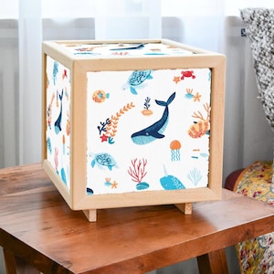Sealife pattern table lamp | Whales pattern table lamp | Whales Kids lamp | Ocean theme Lamp | Sealife lampshade | Sealife Kids Bedside Lamp