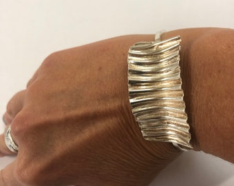 Recycled Sterling Silver Bangle, Unique Crinkled Bracelet, Corrugated Bracelet, Organic Textured Jewellery, Anniversary Gift for Her