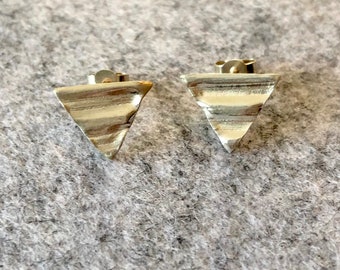Triangle Recycled Silver 925 Studs, Minimalist Earrings, Textured Corrugated Jewellery, Gift for Her, Gift for Mum, Gift for Wife