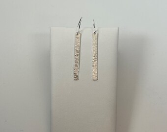 Recycled Sterling Silver Bar Earrings, Dangly long Earrings, Hammered Jewellery, Gift for Her, Gift for Wife, Girlfriend