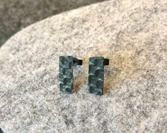 Oxidised Recycled Silver Stud Earrings, Black Rectangular Studs, Corrugated Jewellery, Handmade Minimalist Earrings, Gift for Her, Wife