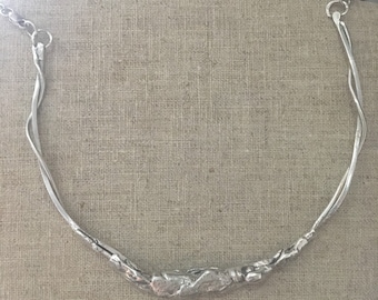 Recycled Sterling Silver Necklace, Chunky Choker Necklet, 25th Anniversary Gift for Her, Organic Statement Jewellery